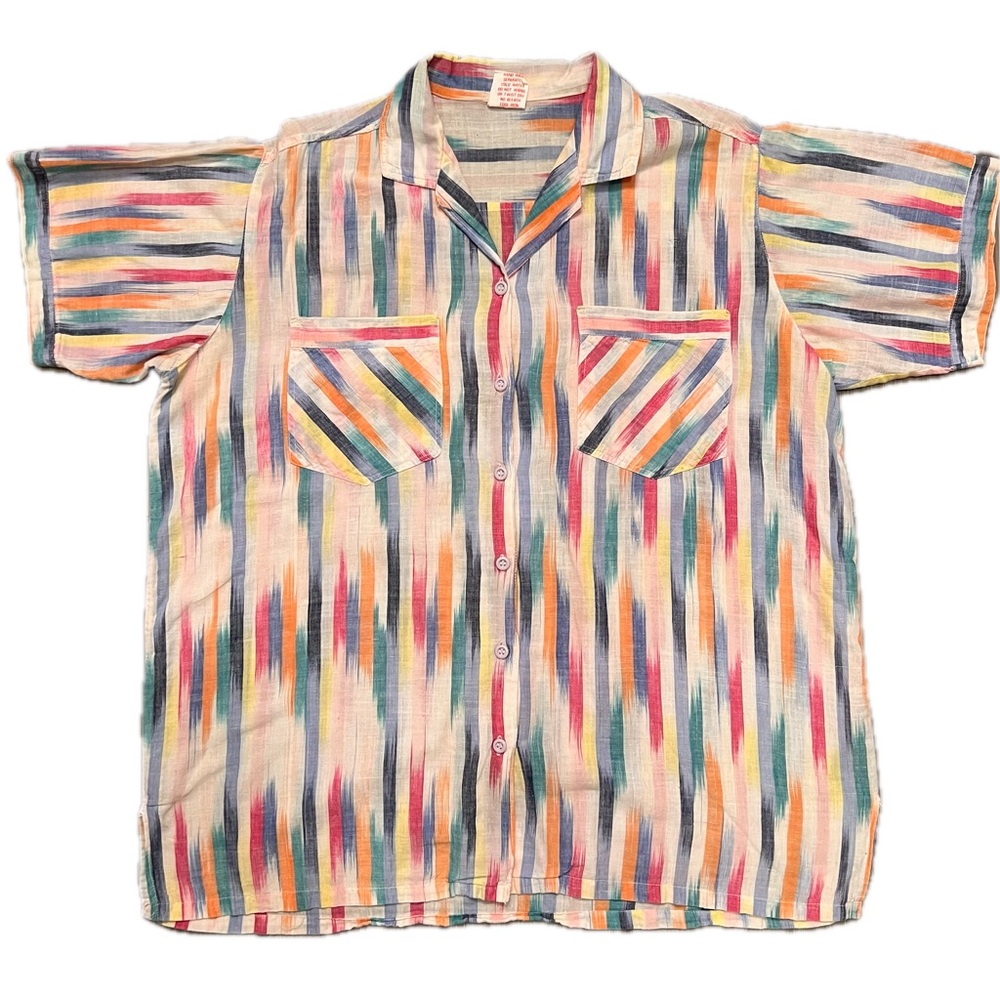 Vintage 1970s Collared Cotton Shirt button down large lightweight summer pattern - Picture 2 of 14